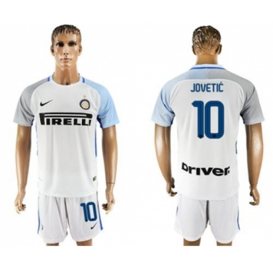 Inter Milan #10 Jovetic White Away Soccer Club Jersey