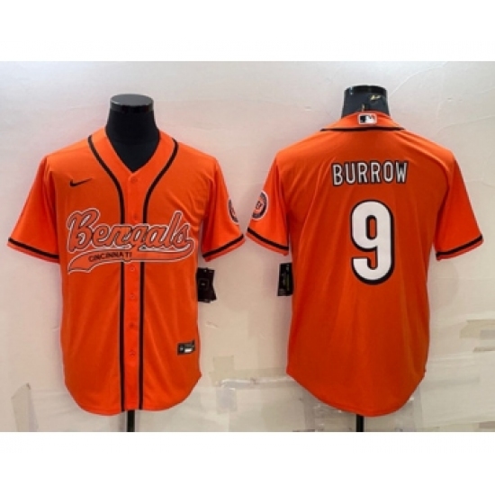 Men's Cincinnati Bengals #9 Joe Burrow Orange With Patch Cool Base Stitched Baseball Jersey - Ujersey