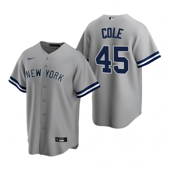Men's Nike New York Yankees #45 Gerrit Cole Gray Road Stitched Baseball Jersey - Ujersey