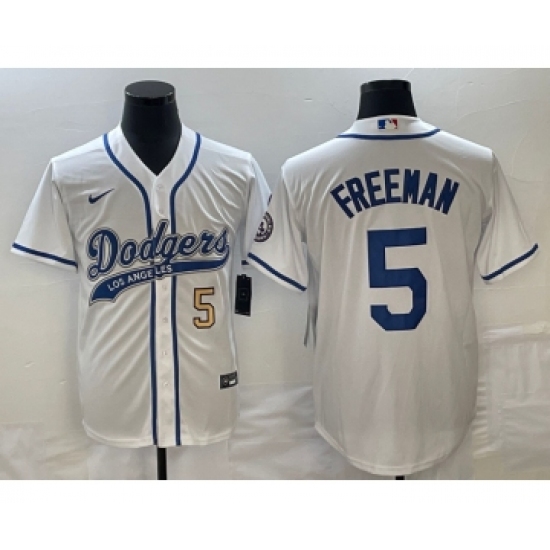 Men's Los Angeles Dodgers #5 Freddie Freeman Number White Cool Base Stitched Baseball Jersey - Ujersey