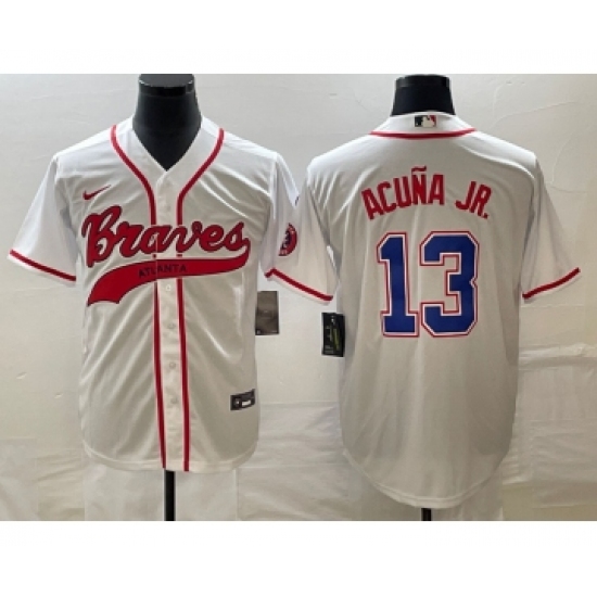Men's Atlanta Braves #13 Ronald Acuna Jr White Cool Base Stitched Baseball Jersey1 - Ujersey