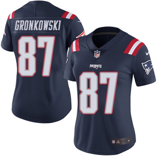 Women's Nike New England Patriots #87 Rob Gronkowski Limited Navy Blue Rush Vapor Untouchable NFL Jersey - Ujersey