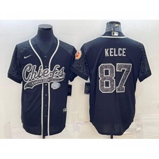 Men's Kansas City Chiefs #87 Travis Kelce Black Reflective With Patch Cool Base Stitched Baseball Jersey - Ujersey