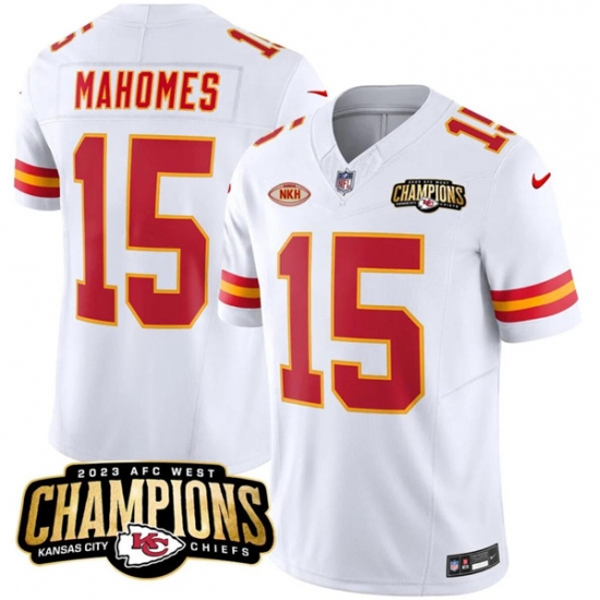 Men’s Kansas City Chiefs #15 Patrick Mahomes White 2023 F.U.S.E. AFC West Champions With NKH Vapor Untouchable Limited Football Stitched Jersey - Ujersey