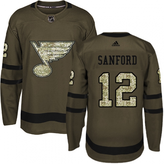 Men's Adidas St. Louis Blues #12 Zach Sanford Authentic Green Salute to Service NHL Jersey - Ujersey