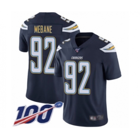 Men's Los Angeles Chargers #92 Brandon Mebane Navy Blue Team Color Vapor Untouchable Limited Player 100th Season Football Jersey - Ujersey