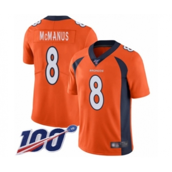 Men's Denver Broncos #8 Brandon McManus Orange Team Color Vapor Untouchable Limited Player 100th Season Football Jersey - Ujersey