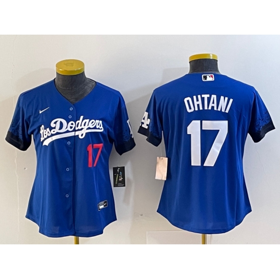 Women's Los Angeles Dodgers #17 Shohei Ohtani Number Blue 2021 City Connect Cool Base Stitched Jersey - Ujersey