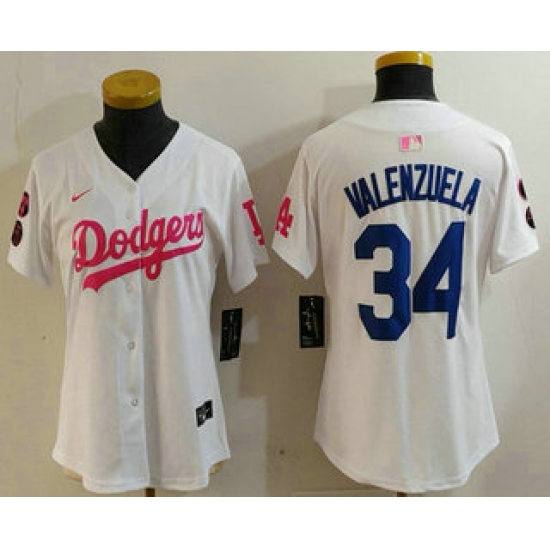 Women's Los Angeles Dodgers #34 Toro Valenzuela White Pink With Limited Stitched Jersey - Ujersey
