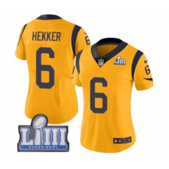 Women's Nike Los Angeles Rams #6 Johnny Hekker Limited Gold Rush Vapor Untouchable Super Bowl LIII Bound NFL Jersey - Ujersey
