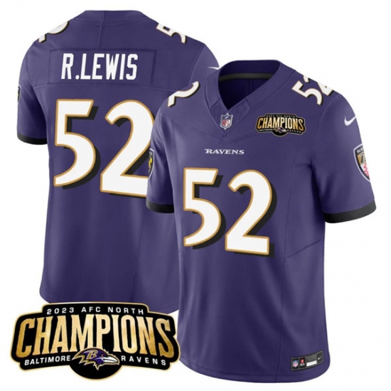 Men's Baltimore Ravens #52 Ray Lewis Purple 2023 F.U.S.E. AFC North Champions Vapor Limited Football Stitched Jersey - Ujersey