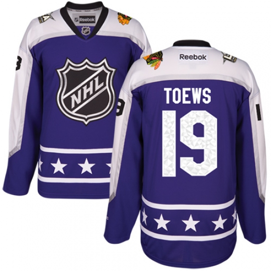 Women's Reebok Chicago Blackhawks #19 Jonathan Toews Authentic Purple Central Division 2017 All-Star NHL Jersey - Ujersey