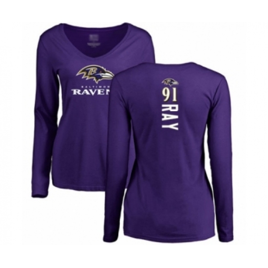 Football Women's Baltimore Ravens #91 Shane Ray Purple Backer Long Sleeve T-Shirt - Ujersey