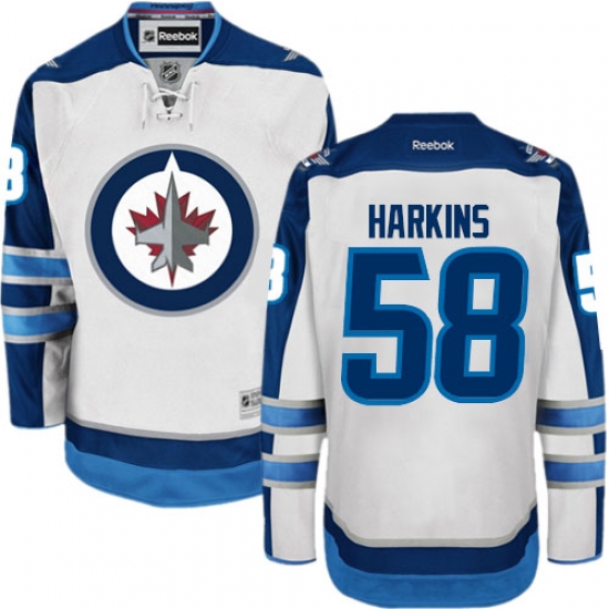 Youth Reebok Winnipeg Jets #58 Jansen Harkins Authentic White Away NHL Jersey - Ujersey
