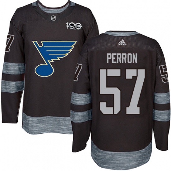 Men's Adidas St. Louis Blues #57 David Perron Authentic Black 1917-2017 100th Anniversary NHL Jersey