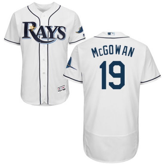 Men's Majestic Tampa Bay Rays #19 Dustin McGowan White Home Flex Base Authentic Collection MLB Jersey - Ujersey