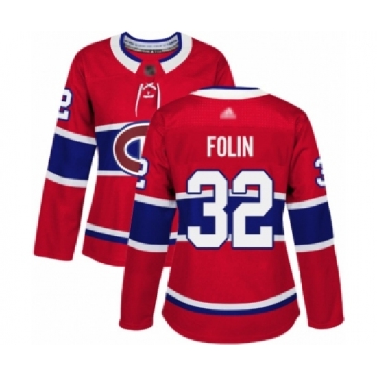 Women's Montreal Canadiens #32 Christian Folin Authentic Red Home Hockey Jersey - Ujersey