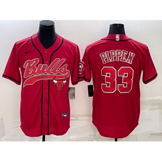 Men's Chicago Bulls #33 Scottie Pippen Red With Patch Cool Base Stitched Baseball Jersey - Ujersey