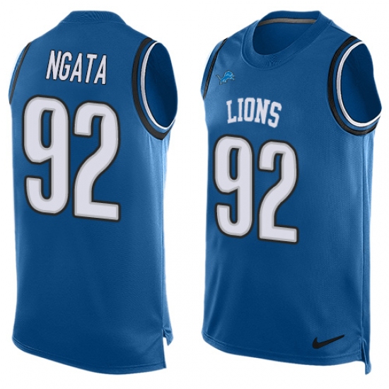 Men's Nike Detroit Lions #92 Haloti Ngata Limited Light Blue Player Name & Number Tank Top NFL Jersey - Ujersey