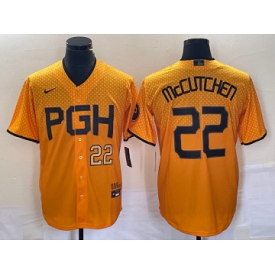 Men's Nike Pittsburgh Pirates #22 Andrew McCutchen Number Gold 2023 City Connect Stitched Jersey - Ujersey