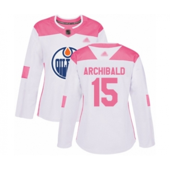 Women's Edmonton Oilers #15 Josh Archibald Authentic White Pink Fashion Hockey Jersey - Ujersey