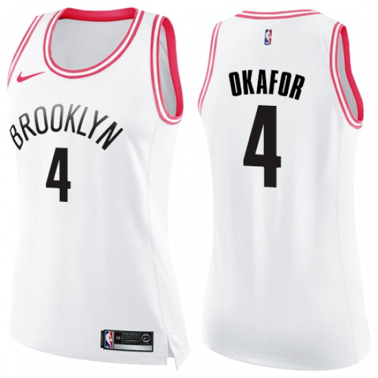 Women's Nike Brooklyn Nets #4 Jahlil Okafor Swingman White/Pink Fashion NBA Jersey - Ujersey