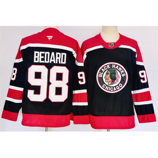 Men's Chicago Blackhawks #98 Connor Bedard Black 2024-25 Stitched Hockey Jersey - Ujersey