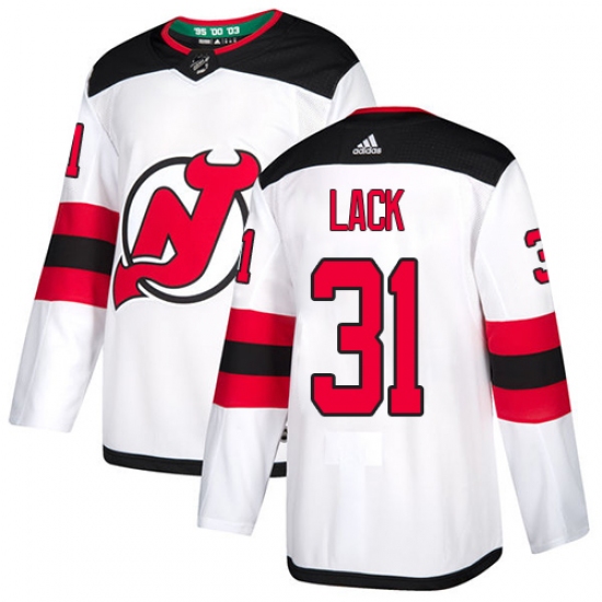 Men's Adidas New Jersey Devils #31 Eddie Lack Authentic White Away NHL Jersey - Ujersey
