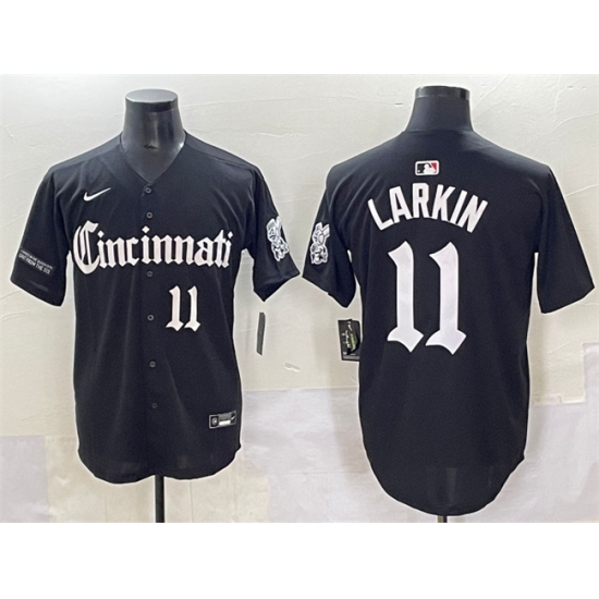 Men's Cincinnati Reds #11 Barry Larkin Black 'Gothic Queen City Edition' Vapor Premier Limited Stitched Baseball Jersey - Ujersey