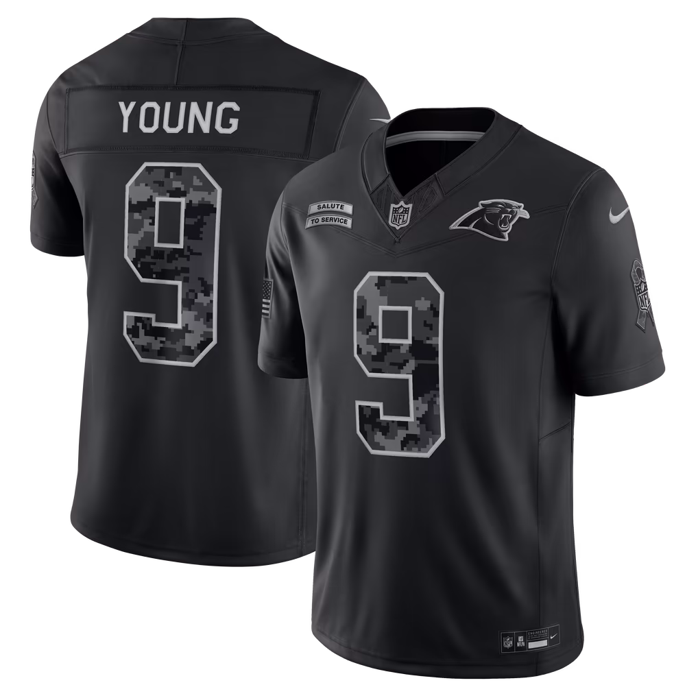 Men's Carolina Panthers Bryce Young Nike Black 2026 Salute to Service Stitched Limited Jersey - U-jersey