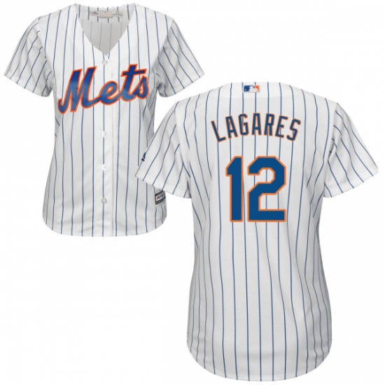 Women's Majestic New York Mets #12 Juan Lagares Authentic White Home Cool Base MLB Jersey - Ujersey