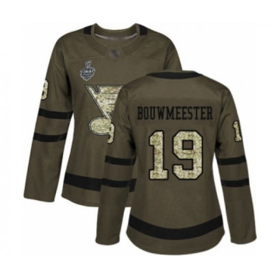 Women's St. Louis Blues #19 Jay Bouwmeester Authentic Green Salute to Service 2019 Stanley Cup Final Bound Hockey Jersey