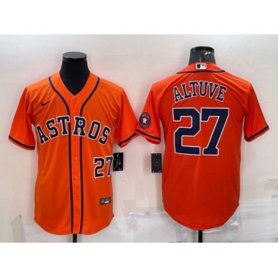 Men's Houston Astros #27 Jose Altuve Number Orange With Patch Stitched MLB Cool Base Nike Jersey - Ujersey