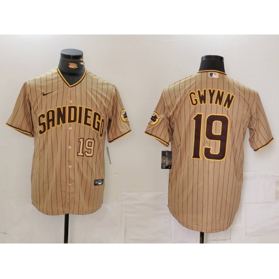 Men's San Diego Padres #19 Tony Gwynn Khaki Team Logo Stitched Cool Base Nike Jerseys - Ujersey