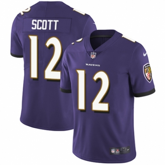 Youth Nike Baltimore Ravens #12 Jaleel Scott Purple Team Color Vapor Untouchable Limited Player NFL Jersey - Ujersey