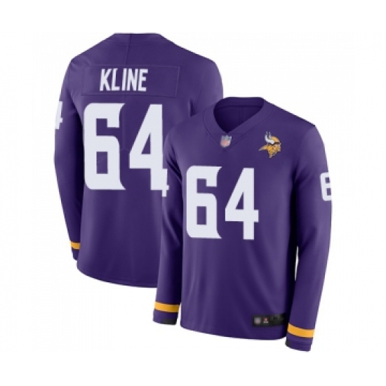 Youth Minnesota Vikings #64 Josh Kline Limited Purple Therma Long Sleeve Football Jersey - Ujersey