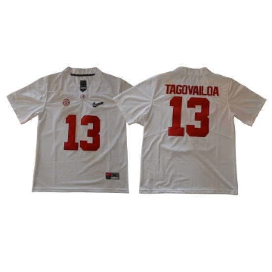 Alabama Crimson Tide 13 Tua Tagovailoa White With Diamond Logo College Football Jersey - Ujersey