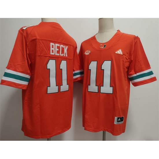Men's Miami Hurricanes #11 Carson Beck Orange Stitched Football Jersey - Ujersey