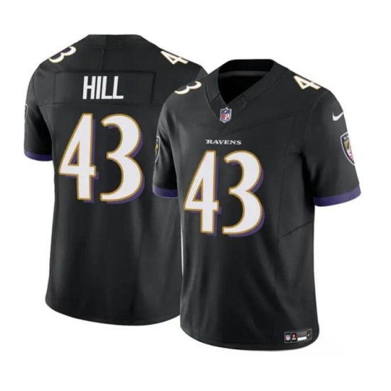 Men's Baltimore Ravens #43 Justice Hill Black 2023 F.U.S.E. Vapor Limited Football Stitched Jersey - Ujersey