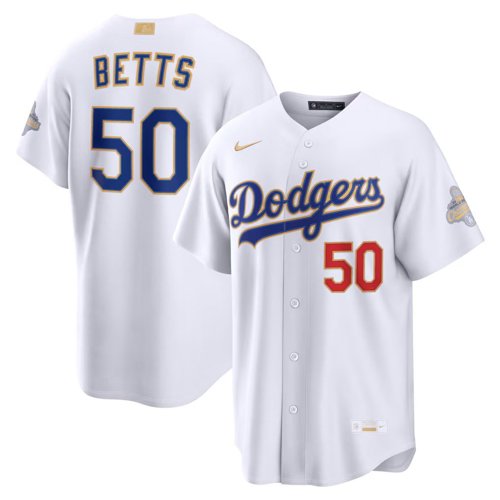 Men's Los Angeles Dodgers Mookie Betts Nike White 2026 Gold Collection Stadium Jersey
