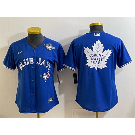 Women's Toronto Blue Jays & Leafs Royal 2025 World Series With White Leafs Logo Cool Base Stitched Baseball Jersey(Run Small) - Ujersey