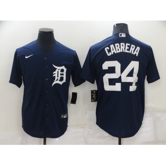 Men's Detroit Tigers #24 Miguel Cabrera Blue With Orange Stitched Cool Base Nike Jersey - Ujersey