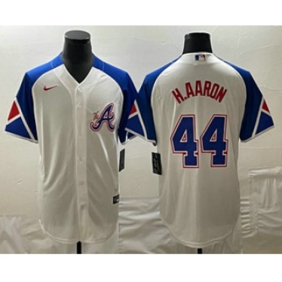 Men's Atlanta Braves #44 Hank Aaron White 2023 City Connect Cool Base Stitched Jersey - Ujersey