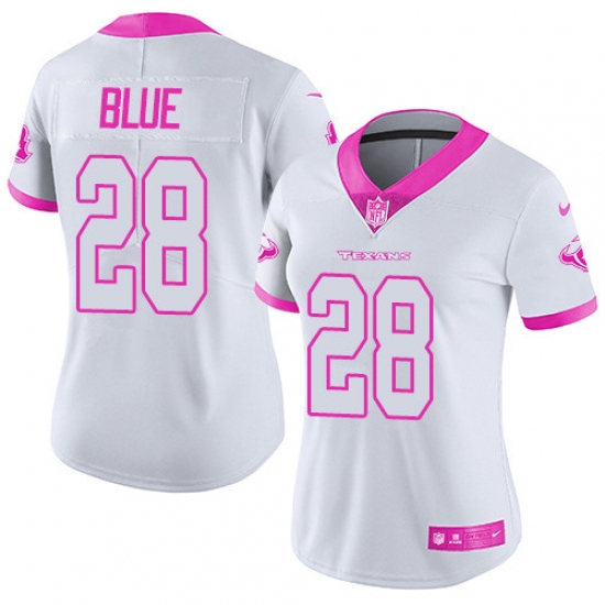 Women's Nike Houston Texans #28 Alfred Blue Limited White/Pink Rush Fashion NFL Jersey - Ujersey