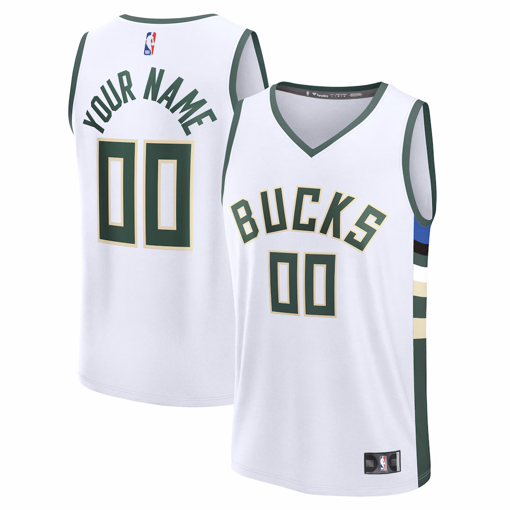 Youth Milwaukee Bucks Fanatics White Fast Break Custom Replica Jersey - Association Edition