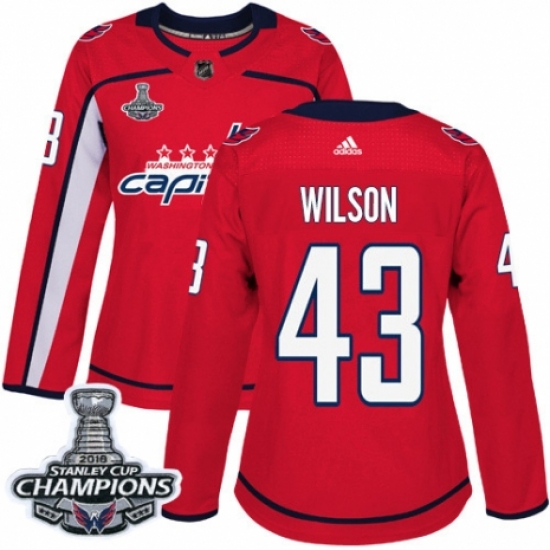 Women's Adidas Washington Capitals #43 Tom Wilson Authentic Red Home 2018 Stanley Cup Final Champions NHL Jersey - Ujersey