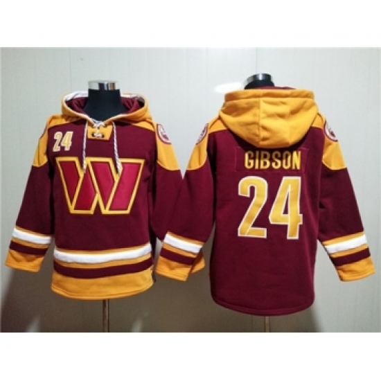Men's Washington Commanders #24 Antonio Gibson Burgundy Lace-Up Pullover Hoodie - Ujersey