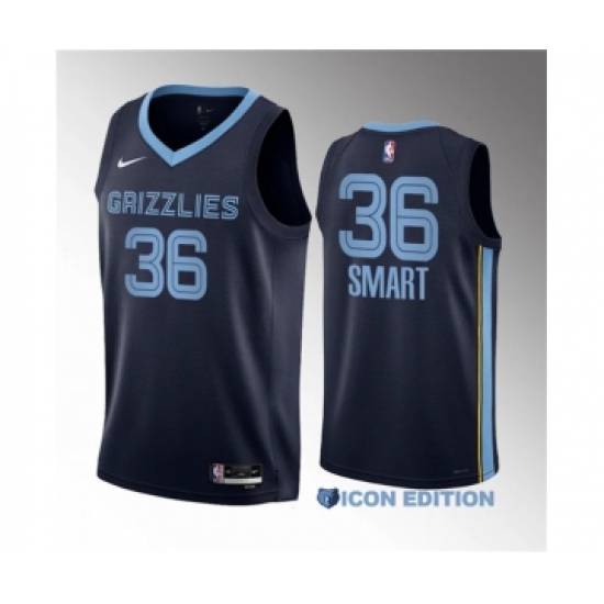 Men's Memphis Grizzlies #36 Marcus Smart Navy 2023 Draft Icon Edition Stitched Basketball Jersey