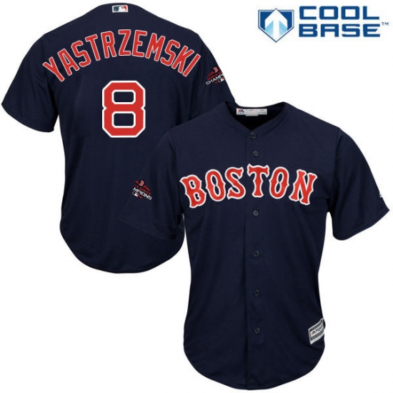 Youth Majestic Boston Red Sox #8 Carl Yastrzemski Authentic Navy Blue Alternate Road Cool Base 2018 World Series Champions MLB Jersey - Ujersey