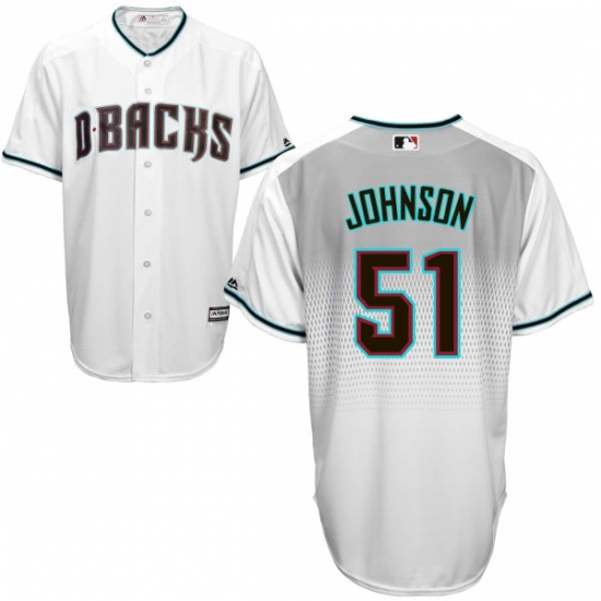 Men's Majestic Arizona Diamondbacks #51 Randy Johnson Authentic White/Capri Cool Base MLB Jersey - Ujersey